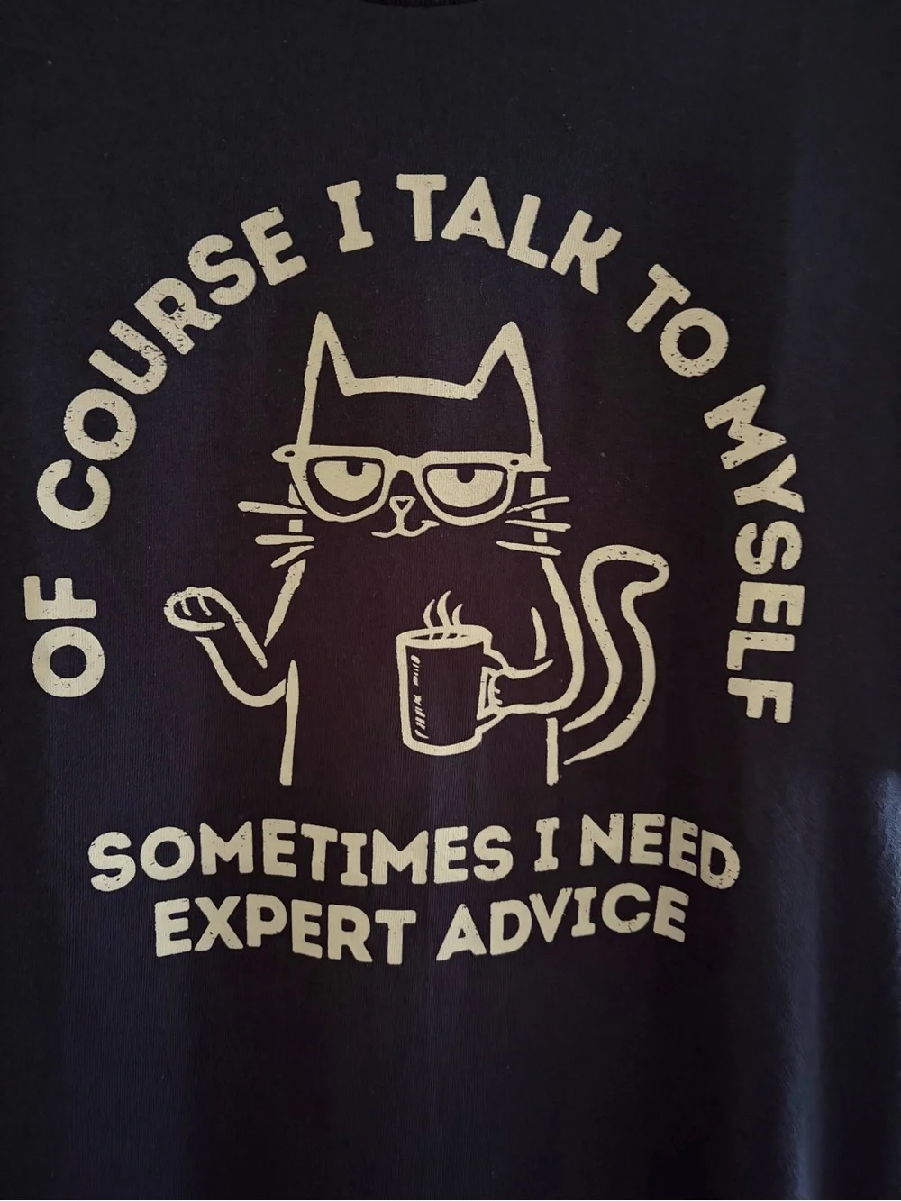 Navy Unisex Cat Graphic Tee with Cream Print Funny Pet Quote Shirt Size L /NWT